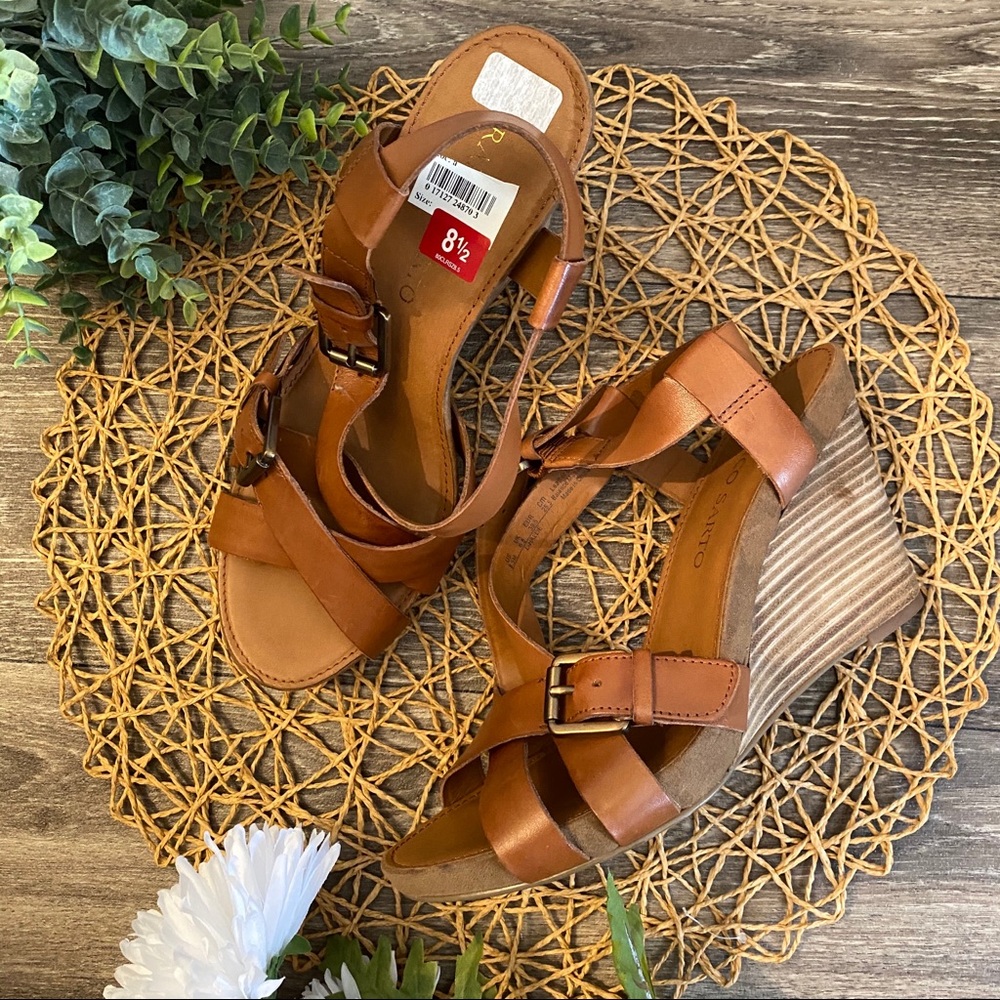 FRANCO SARTO NWT Wedge Sandals Hallie 8.5 Cognag